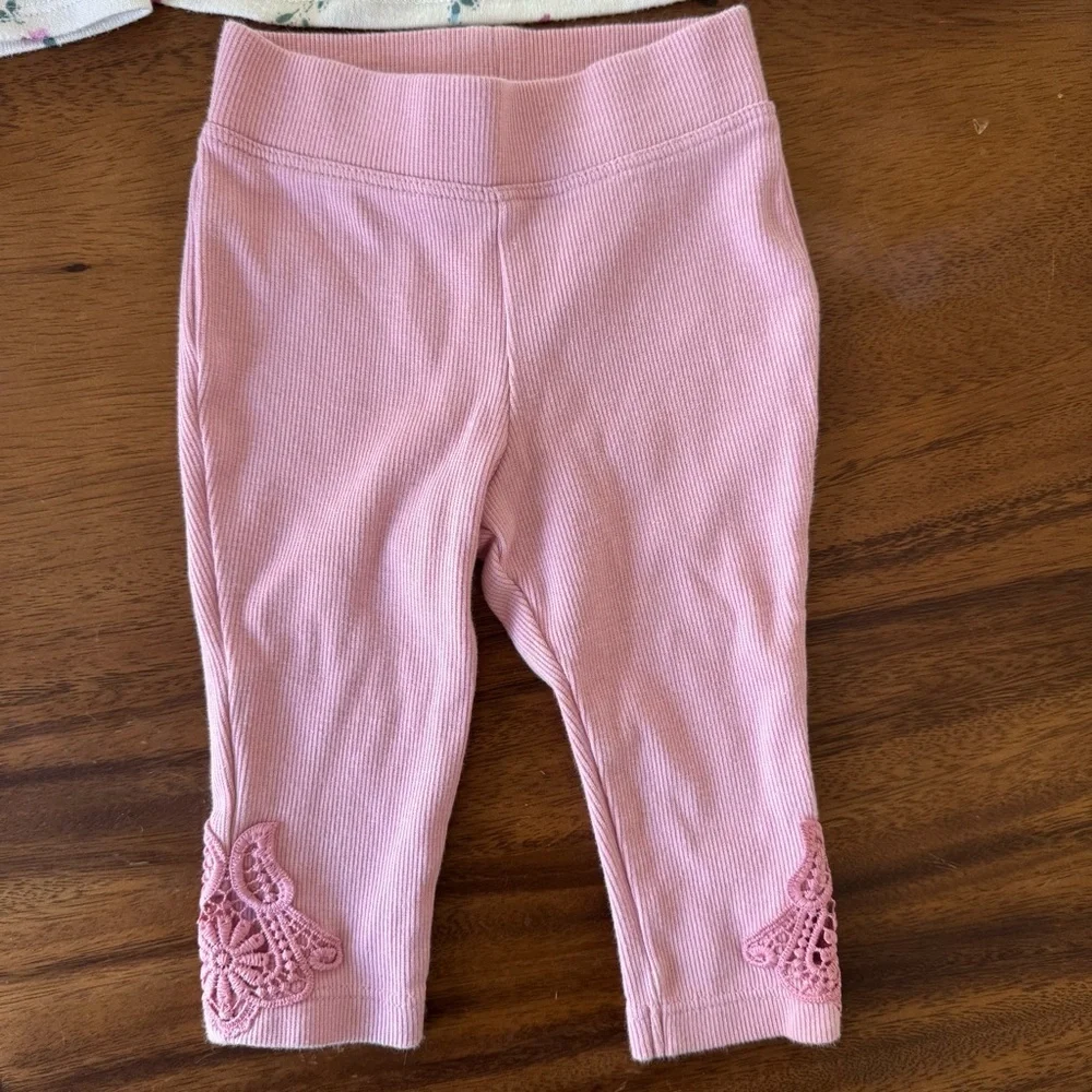 OshKosh Floral Top and Pink with Lace Leggings Set 12M